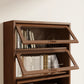 3 - Tier Solid Wood Bookcase with Flip - Up Glass Doors - Kaslandi Furniture