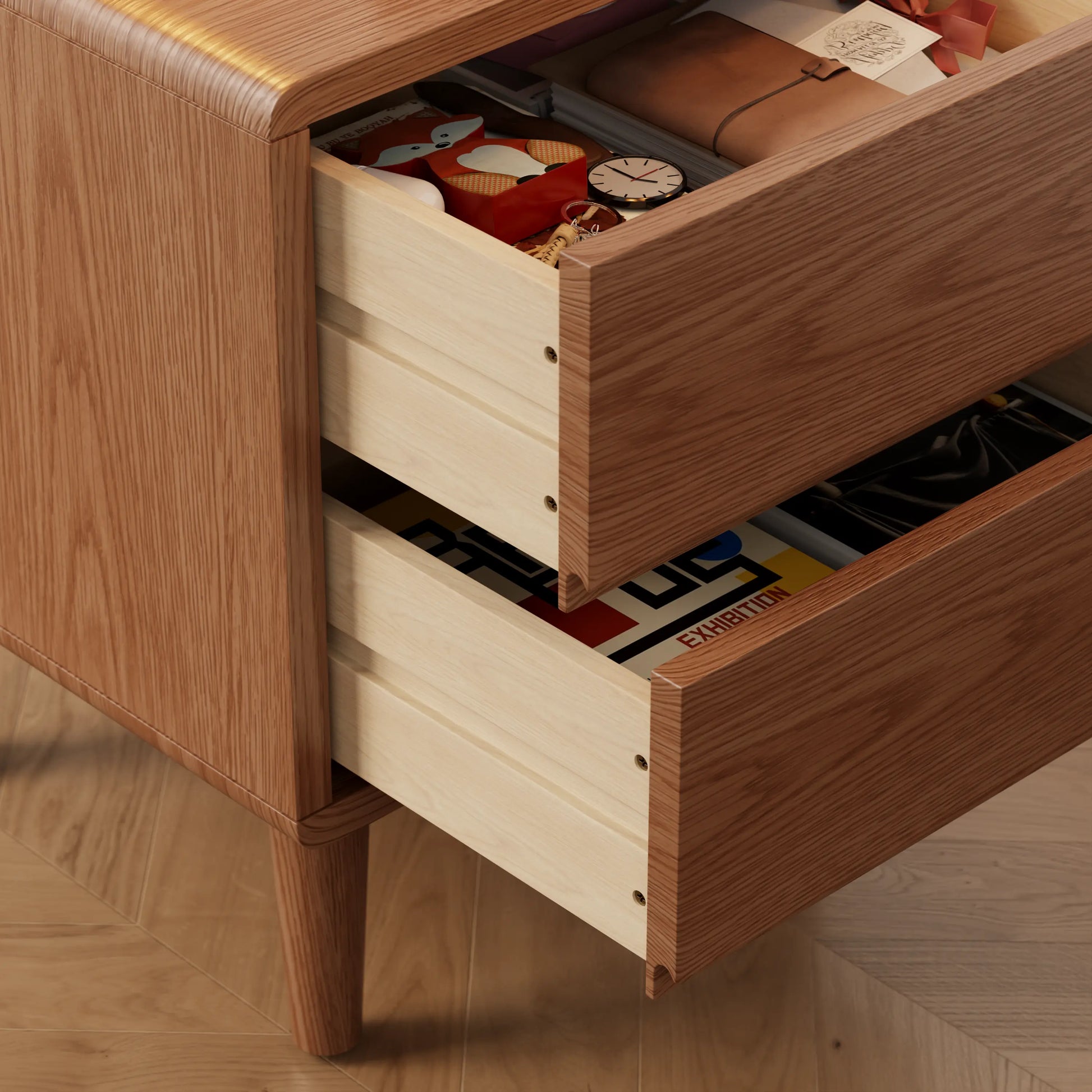 Mid-Century Modern Solid Wood Nightstand with 2-3 Hidden Drawers - iKaslandi