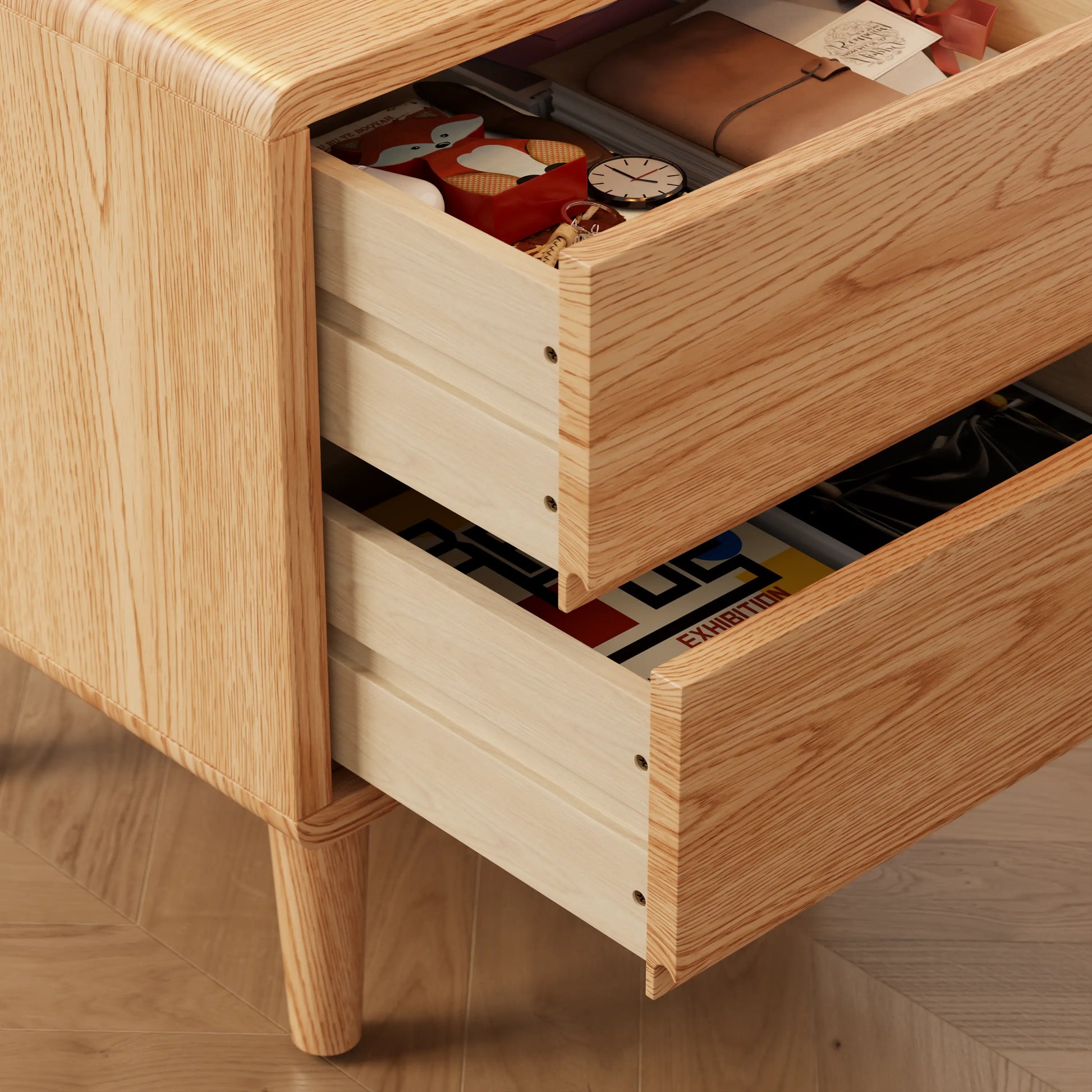 Mid-Century Modern Solid Wood Nightstand with 2-3 Hidden Drawers - iKaslandi