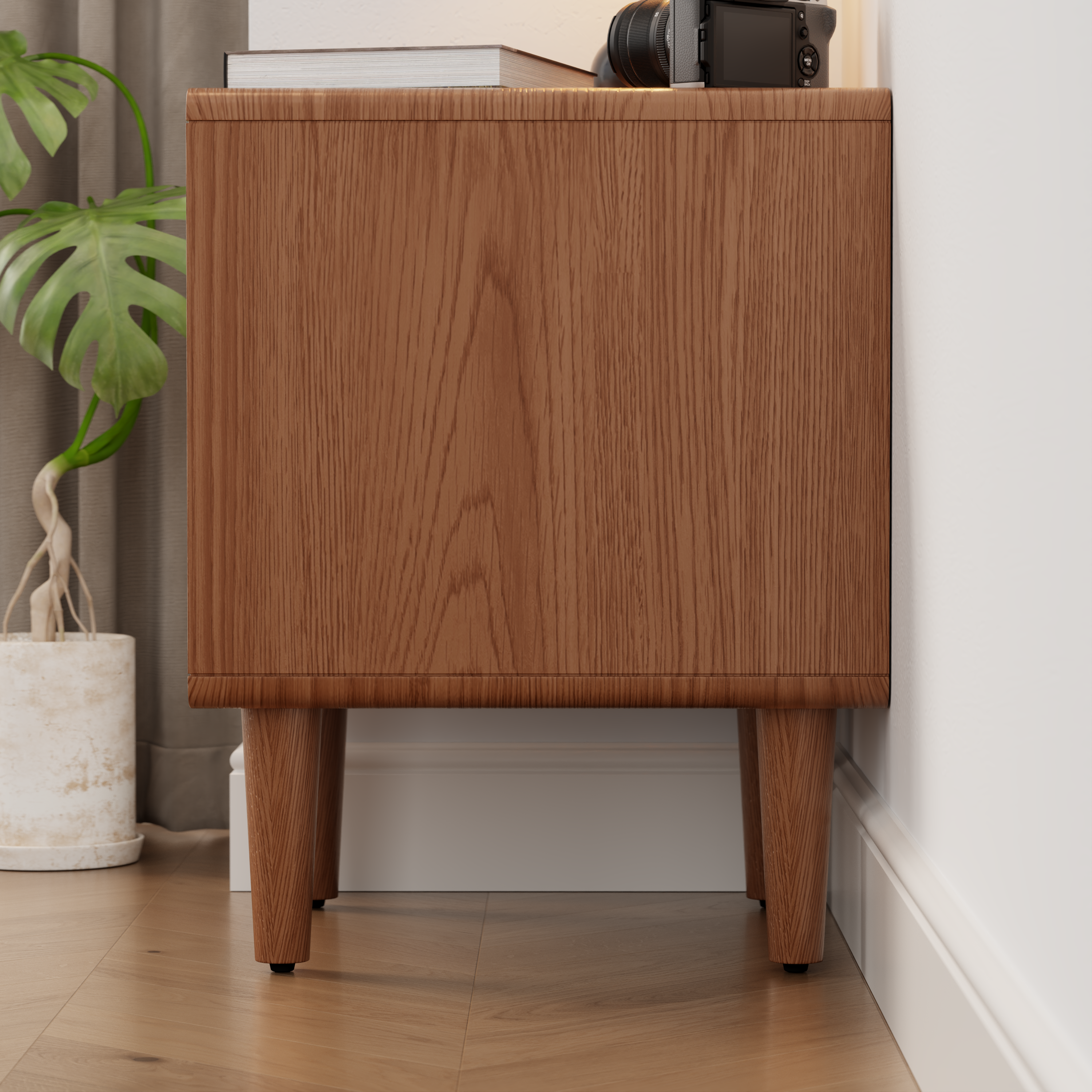 2 & 3 Drawer Solid Wood Nightstand – Mid-Century Modern Bedside Table