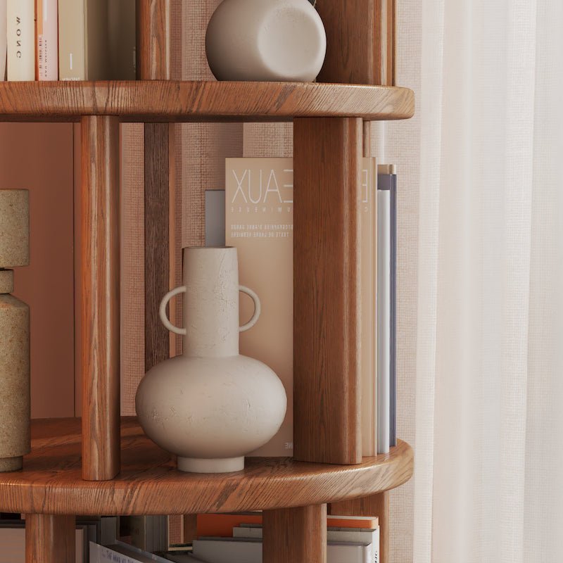 Rotating Round Bookshelf, Adjustable 1-6 Tiers – Space-Saving Storage Rack - iKaslandi