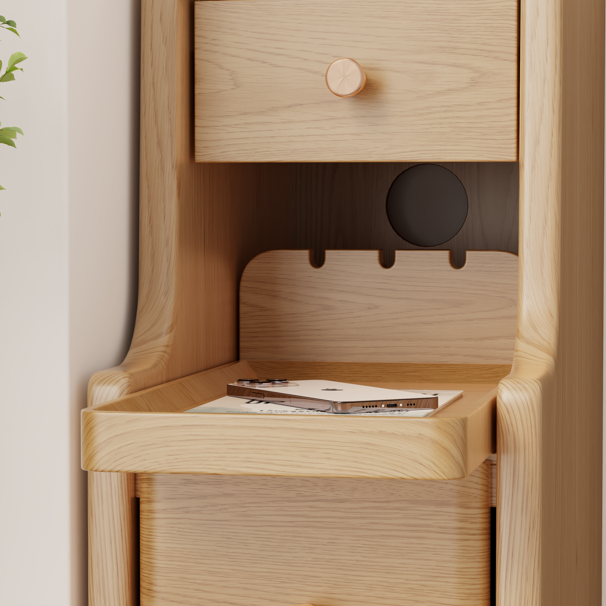 Solid Wood Minimalist Nightstand – 3 Drawers & Open Shelf, Classic Design