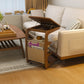 Solid Wood C - Shaped Table for Couch with 3 - Tier Storage - Kaslandi Furniture