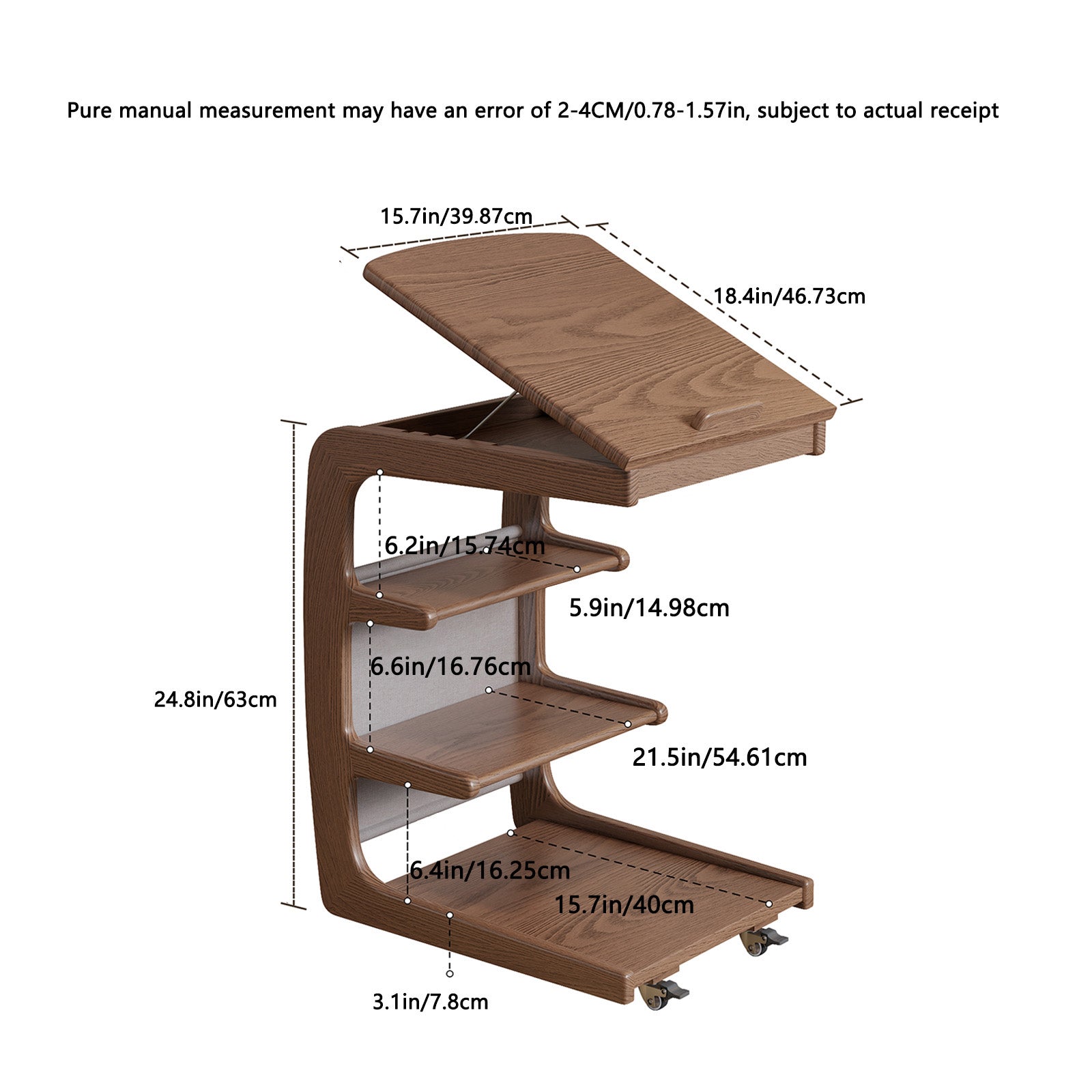 Solid Wood C-Shaped Table for Couch with 3-Tier Storage