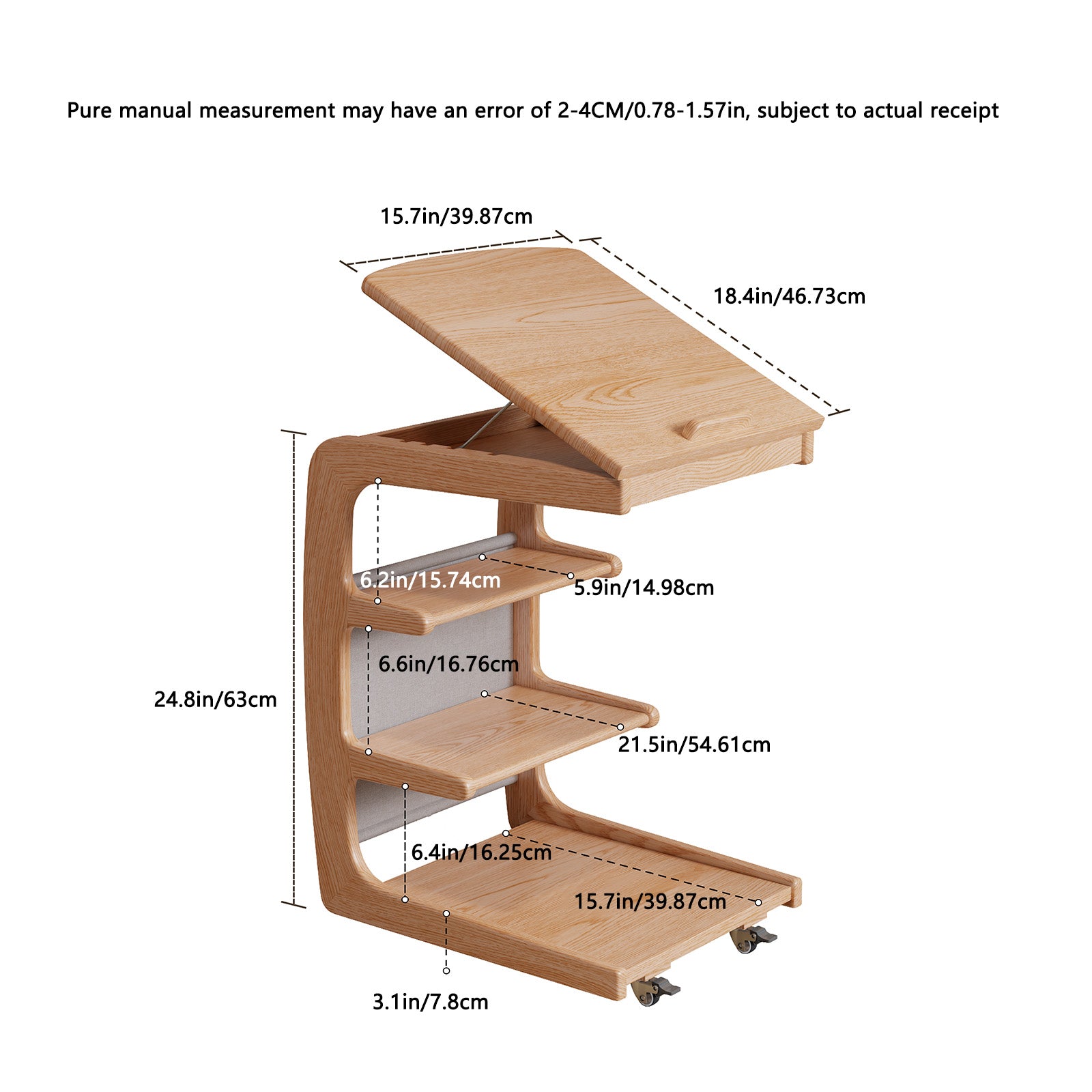 Solid Wood C-Shaped Table for Couch with 3-Tier Storage