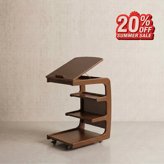 Solid Wood C-Shaped Table for Couch with 3-Tier Storage - iKaslandi