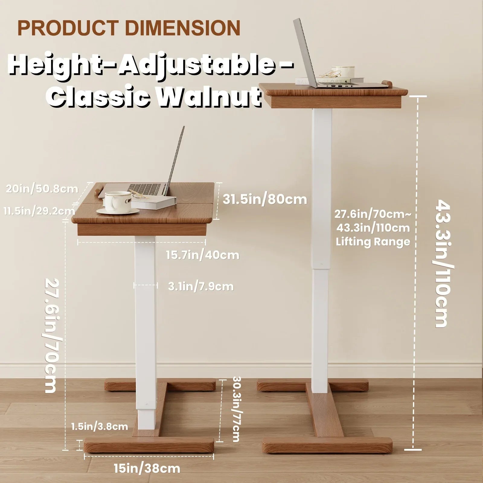 Adjustable Solid Wood Overbed Table - Kaslandi Furniture
