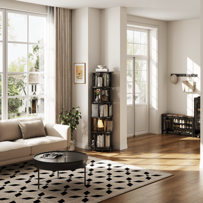 Rotating Round Bookshelf, Adjustable 1 - 6 Tiers – Space - Saving Storage Rack - Kaslandi Furniture