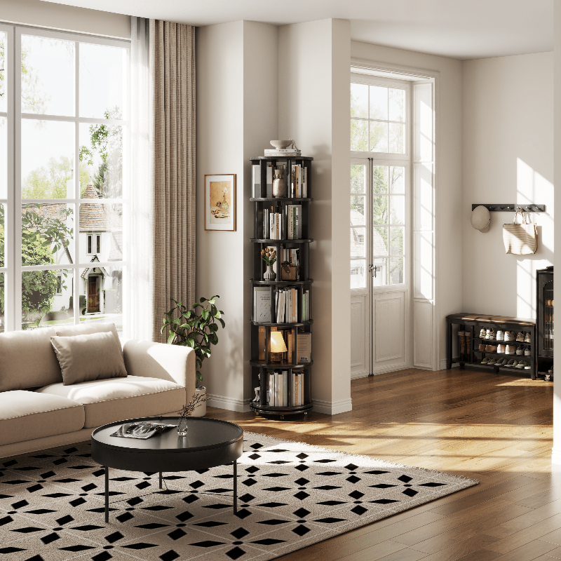Rotating Round Bookshelf, Adjustable 1 - 6 Tiers – Space - Saving Storage Rack - Kaslandi Furniture