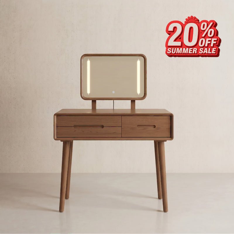 Solid Wood Vanity Desk with Detachable Lighted Mirror | Converts to Writing Desk - iKaslandi