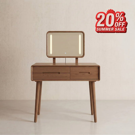 Solid Wood Vanity Desk with Detachable Lighted Mirror | Converts to Writing Desk - iKaslandi