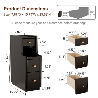 Solid Wood 3 - Drawer Nightstand with Shelf - Kaslandi Furniture