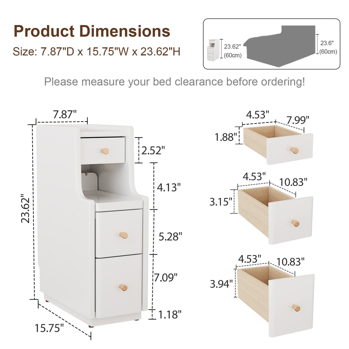 Solid Wood 3 - Drawer Nightstand with Shelf - Kaslandi Furniture