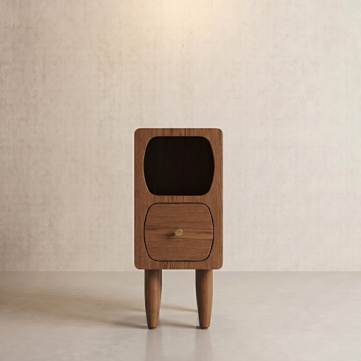 Solid Oak Wood Nightstand with Drawer | Compact Bedside Storage Cabinet for Small Spaces - iKaslandi