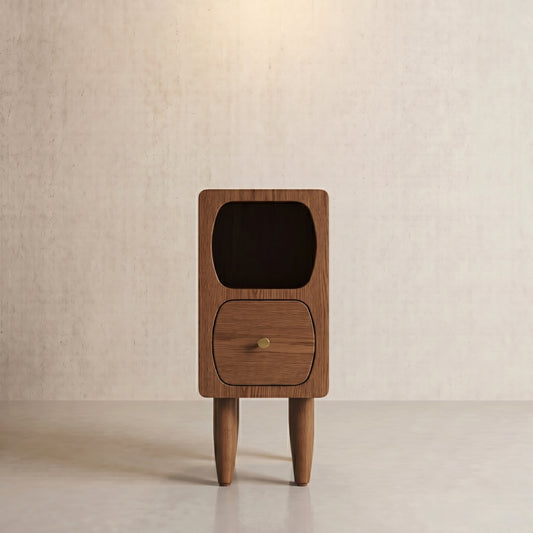 Solid Oak Wood Nightstand with Drawer | Compact Bedside Storage Cabinet for Small Spaces - iKaslandi