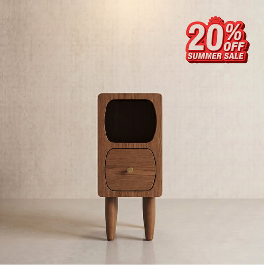 Solid Oak Wood Nightstand with Drawer | Compact Bedside Storage Cabinet for Small Spaces