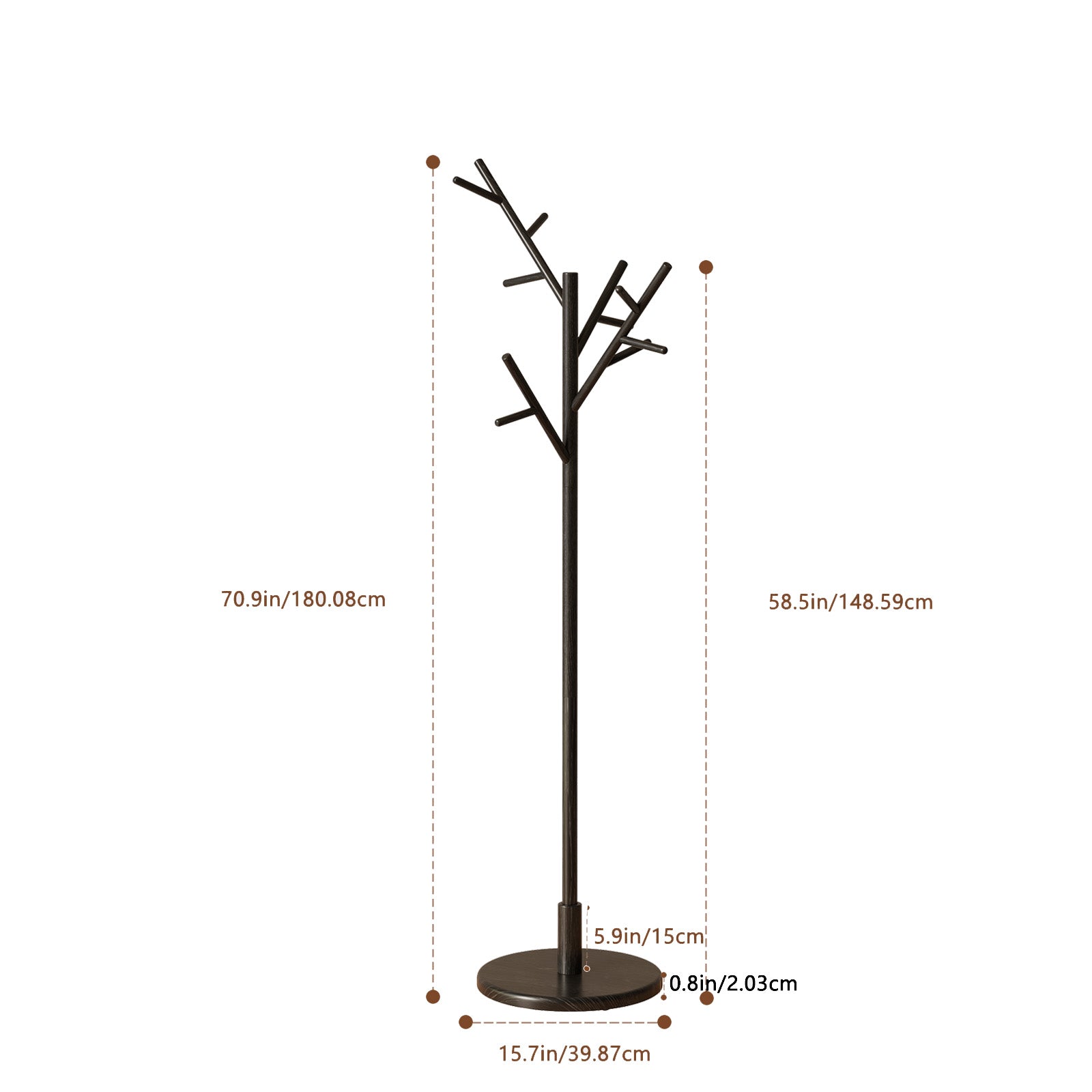 Solid Wood Freestanding Coat Rack with 12 Hooks - Kaslandi Furniture