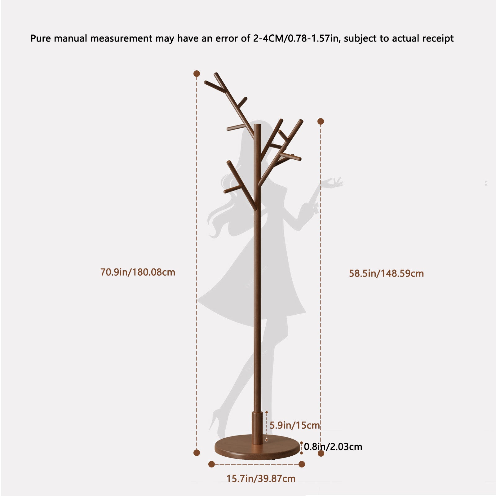 Solid Wood Freestanding Coat Rack with 12 Hooks
