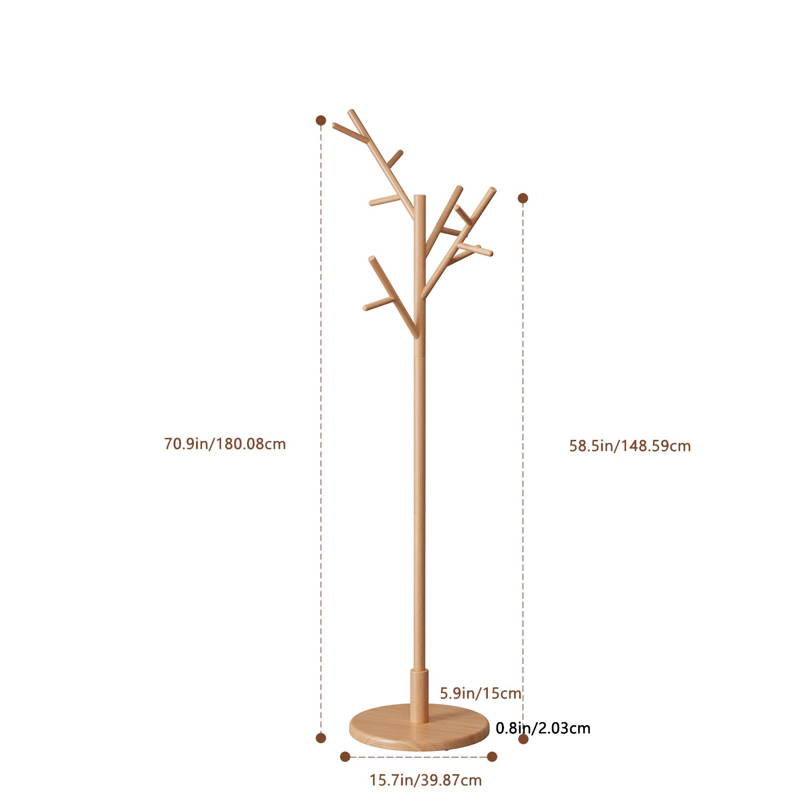 Solid Wood Freestanding Coat Rack with 12 Hooks - Kaslandi Furniture