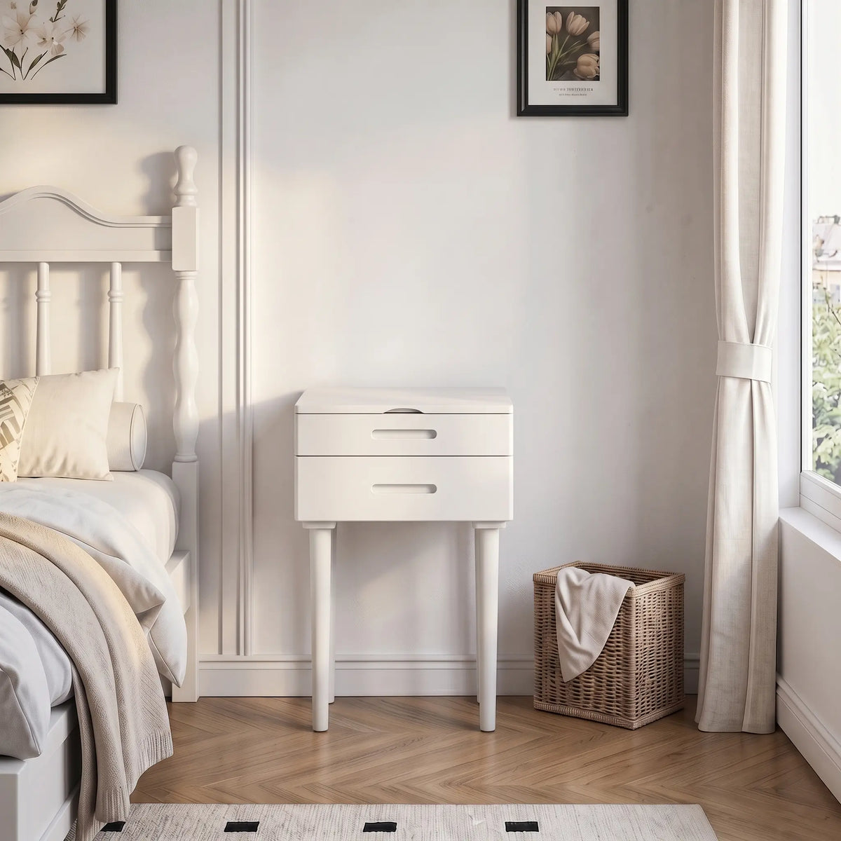 Small Solid Wood Vanity Desk with Flip-Top Lighted Mirror | 20"–24" W - iKaslandi