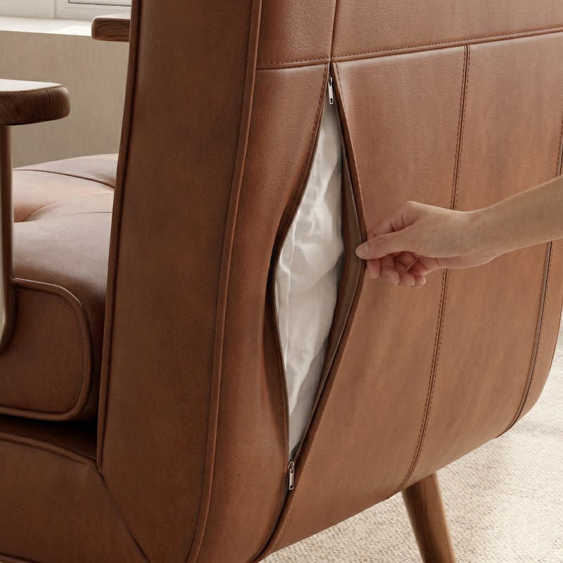 Convertible Folding Accent Chair | Solid Wood & Faux Leather Sleeper