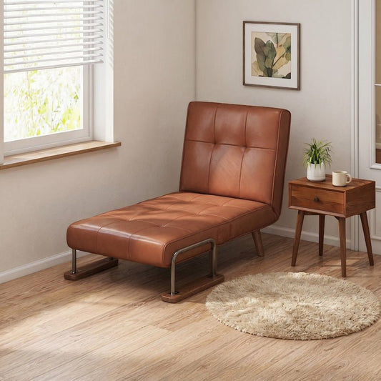 Convertible Folding Accent Chair | Solid Wood & Faux Leather Sleeper - iKaslandi