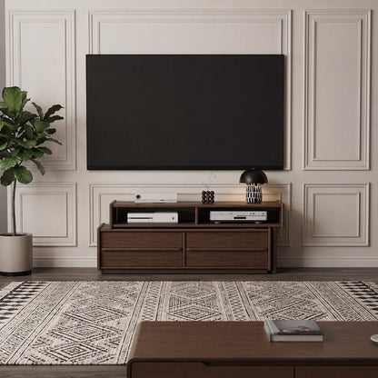 Extendable Solid Wood TV Stand with Drawers & Open Shelves — Fits 42"-90" TVs - iKaslandi