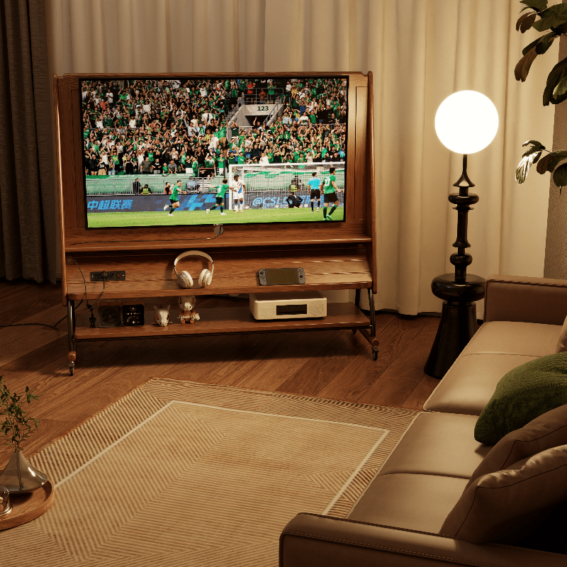 Rolling TV Stand for 40 - 65 Inch TV with Wheels | Wooden Mobile TV Cart - Kaslandi Furniture