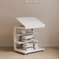 Solid Wood C - Shaped Table for Couch with 3 - Tier Storage - Kaslandi Furniture