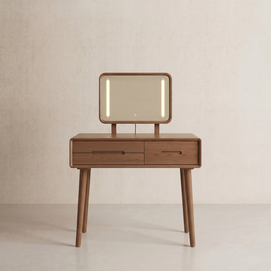 Solid Wood Vanity Desk with Detachable Lighted Mirror | Converts to Writing Desk - iKaslandi