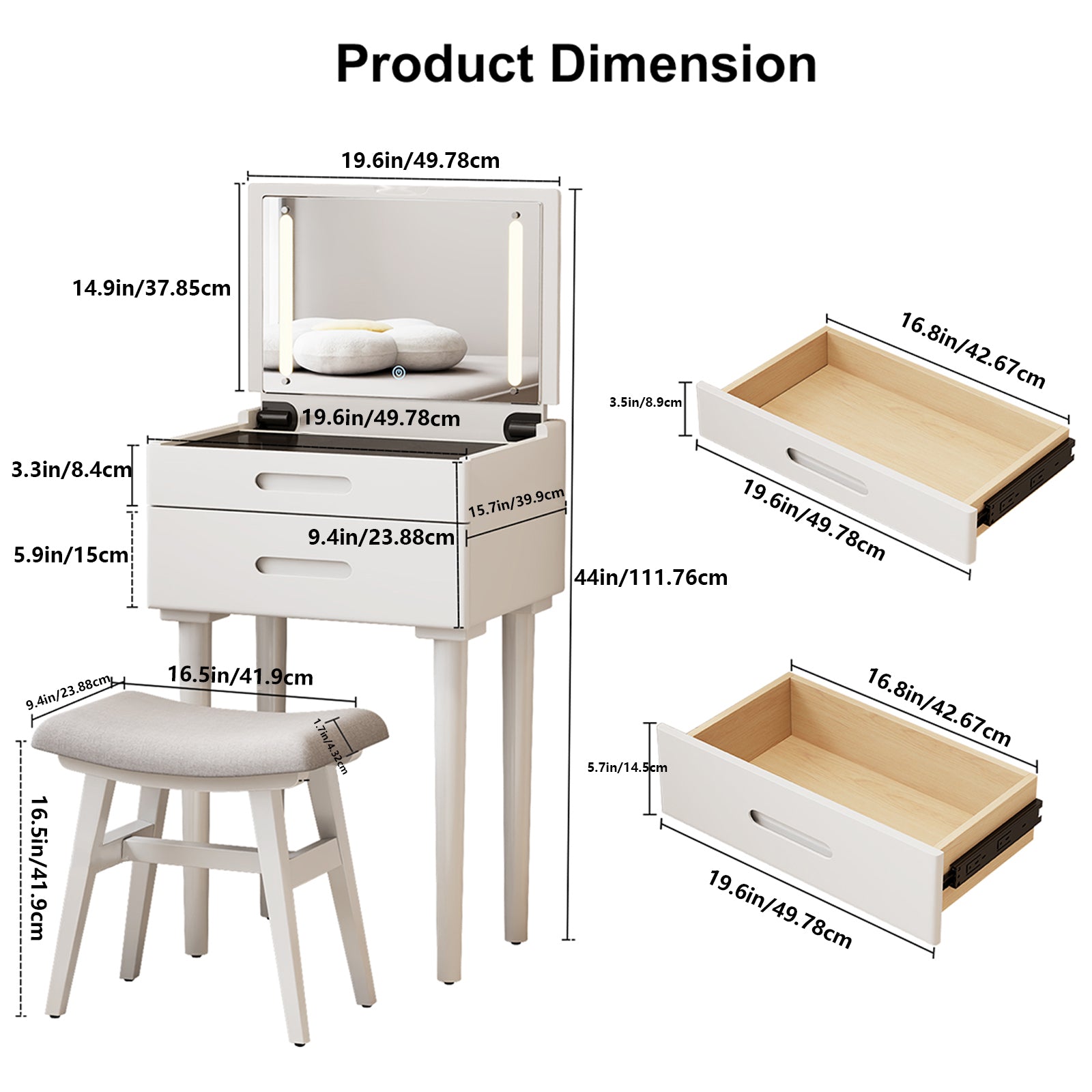 Vanity Desk with Mirror & Lights