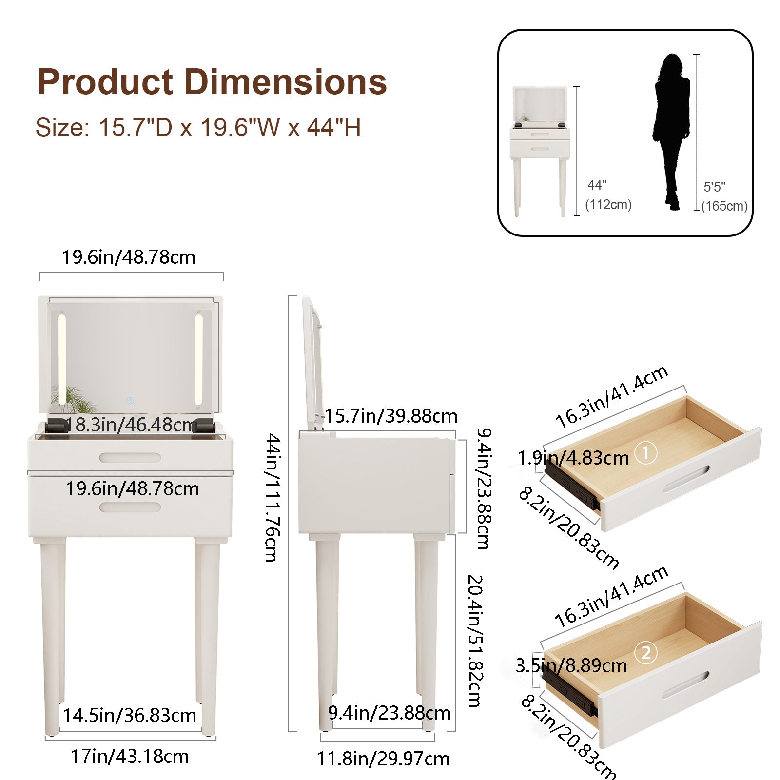 Vanity Desk with Mirror & Lights - Kaslandi Furniture