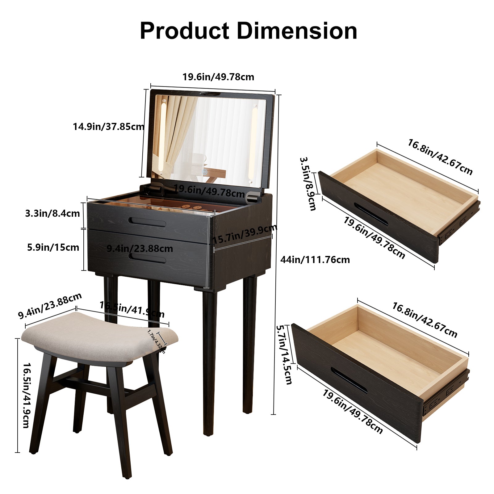 Vanity Desk with Mirror & Lights - Kaslandi Furniture