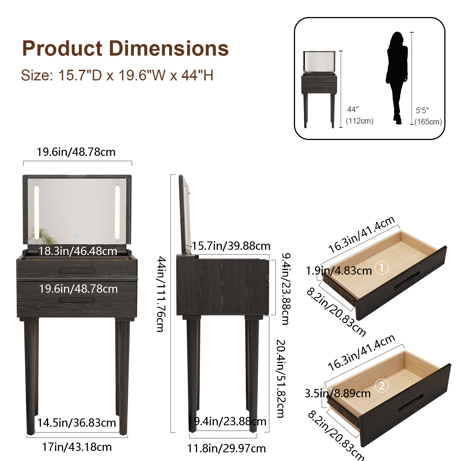 Vanity Desk with Mirror & Lights - Kaslandi Furniture