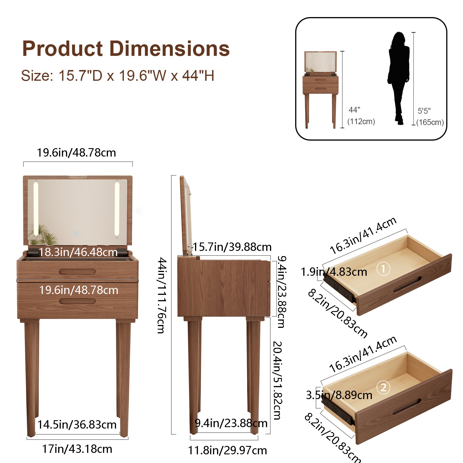 Vanity Desk with Mirror & Lights - Kaslandi Furniture