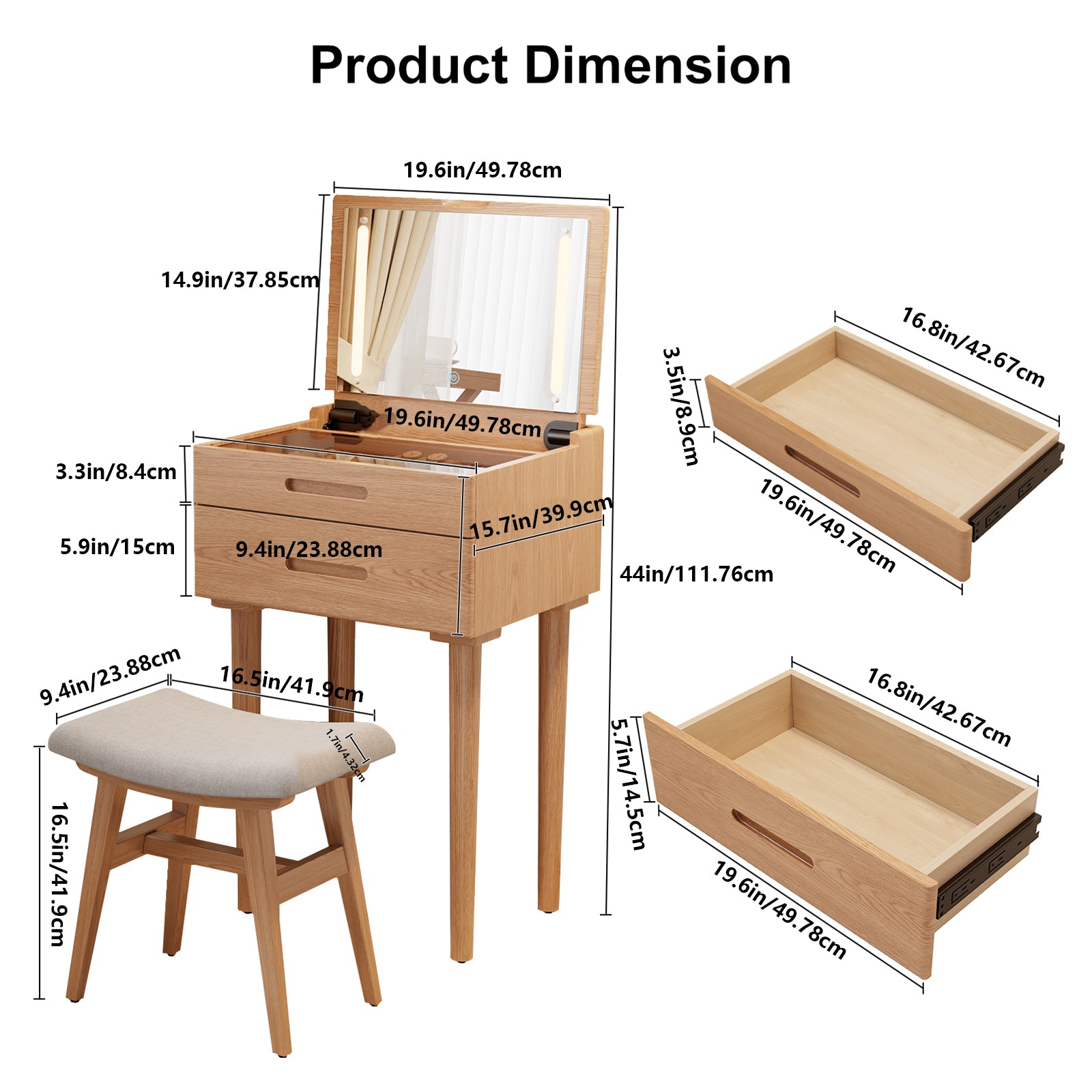 Vanity Desk with Mirror & Lights - Kaslandi Furniture