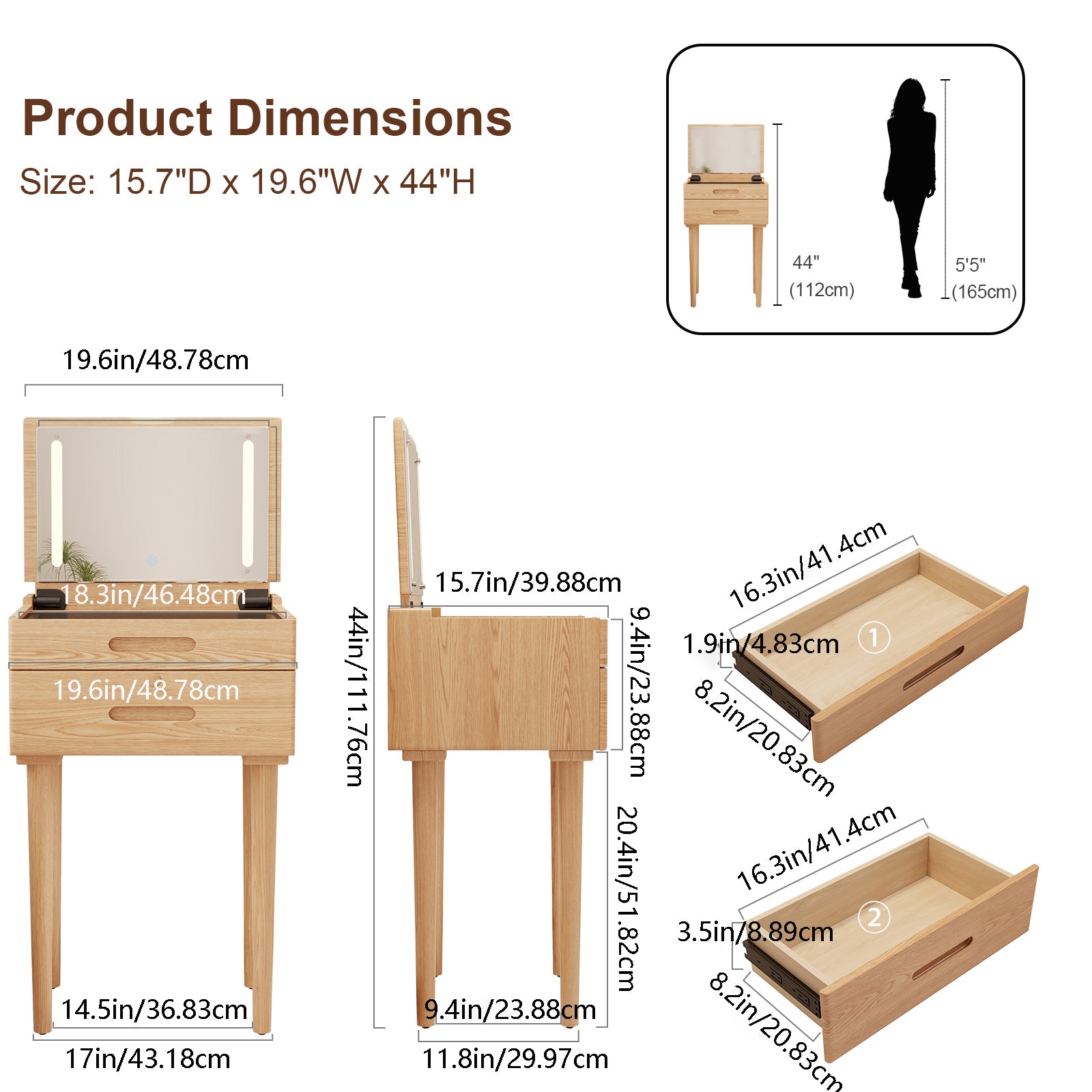 Vanity Desk with Mirror & Lights