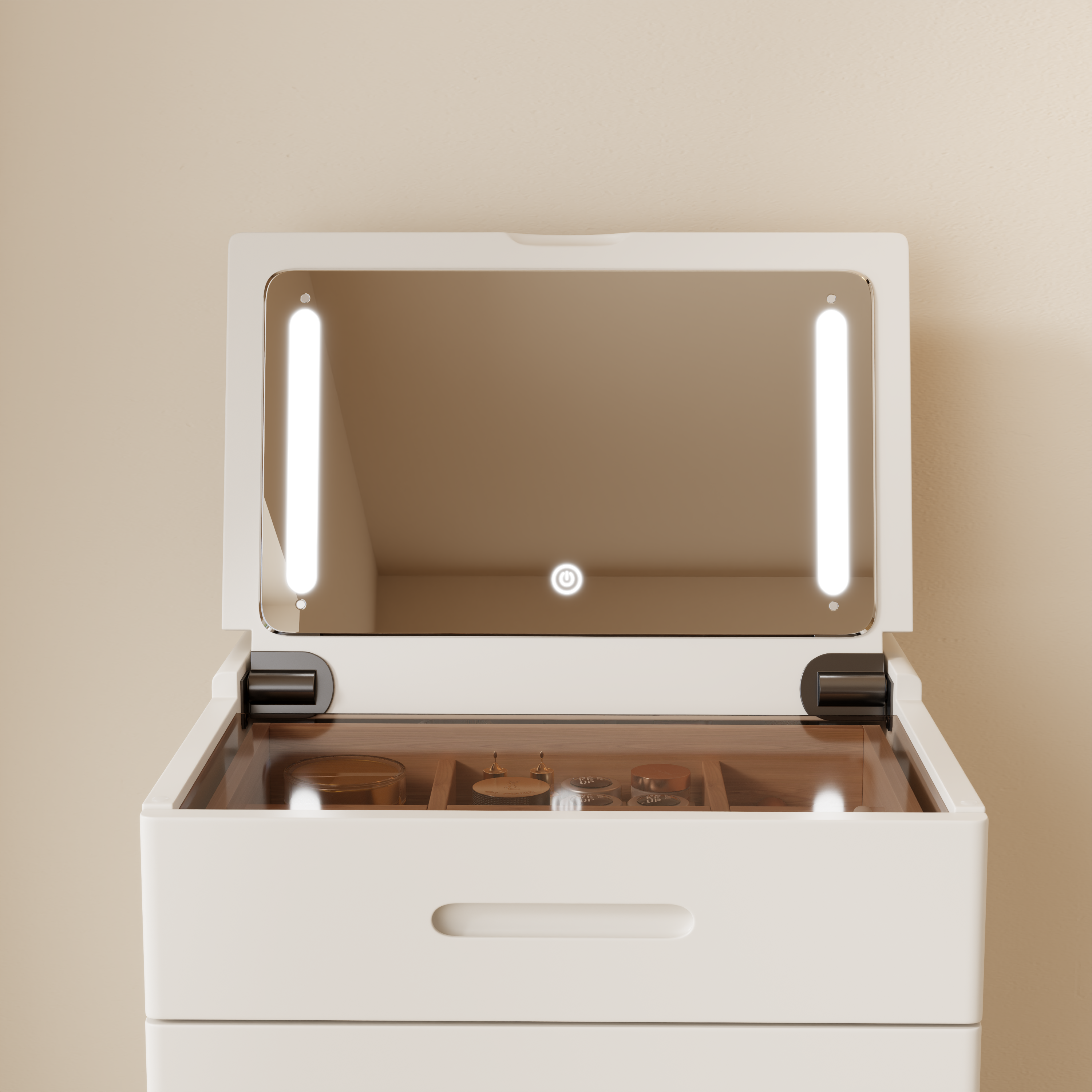 Solid Wood 3 in 1 Vanity Desk with Flip Top Mirror, Compact Vanity with Hidden Chair