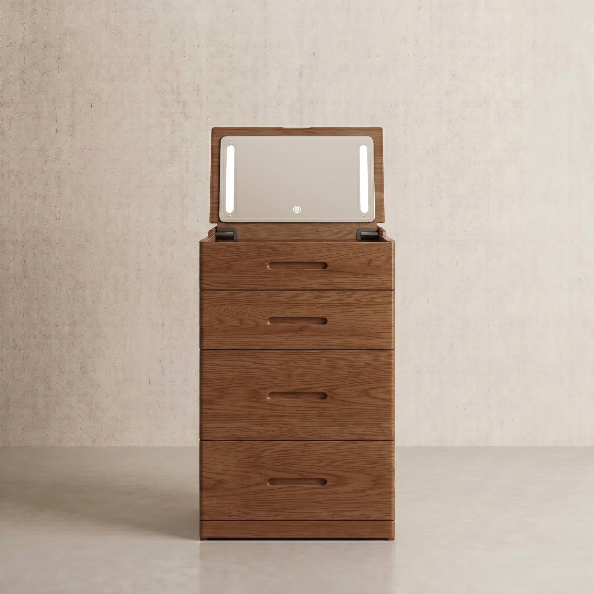 Solid Wood LED Vanity Desk with Chair, Space Saving Makeup Table - iKaslandi