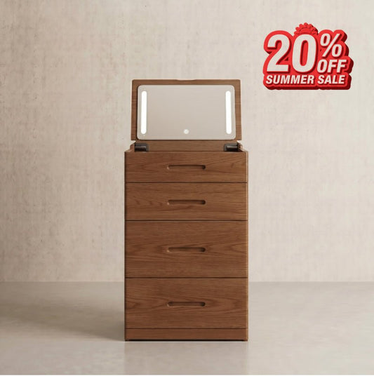 Solid Wood LED Vanity Desk with Chair, Space Saving Makeup Table - iKaslandi