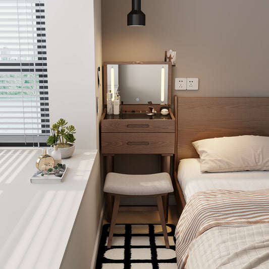 Modern Solid Wood Vanity Stool with Soft Saddle Cushion