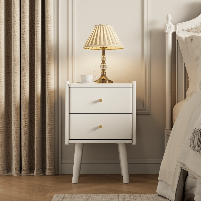 Solid Wood Nightstand 2 Drawer | Mid Century Bedside Table - Kaslandi Furniture