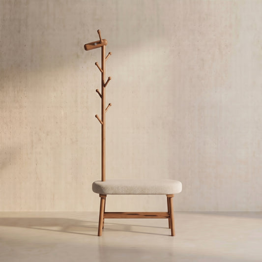 Giraffe Solid Wood Coat Rack & Shoe Bench with Cushion - iKaslandi