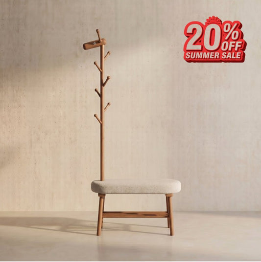 Giraffe Solid Wood Coat Rack & Shoe Bench with Cushion - iKaslandi