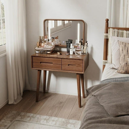 Solid Wood Vanity Desk with Detachable Lighted Mirror | Converts to Writing Desk - iKaslandi