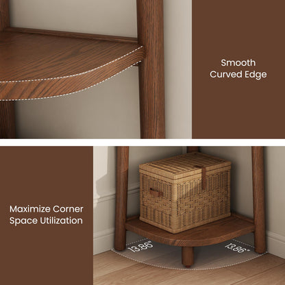 4 Tier Solid Wood Corner Shelf, Space Saving Corner Bookcase for Small Spaces - iKaslandi