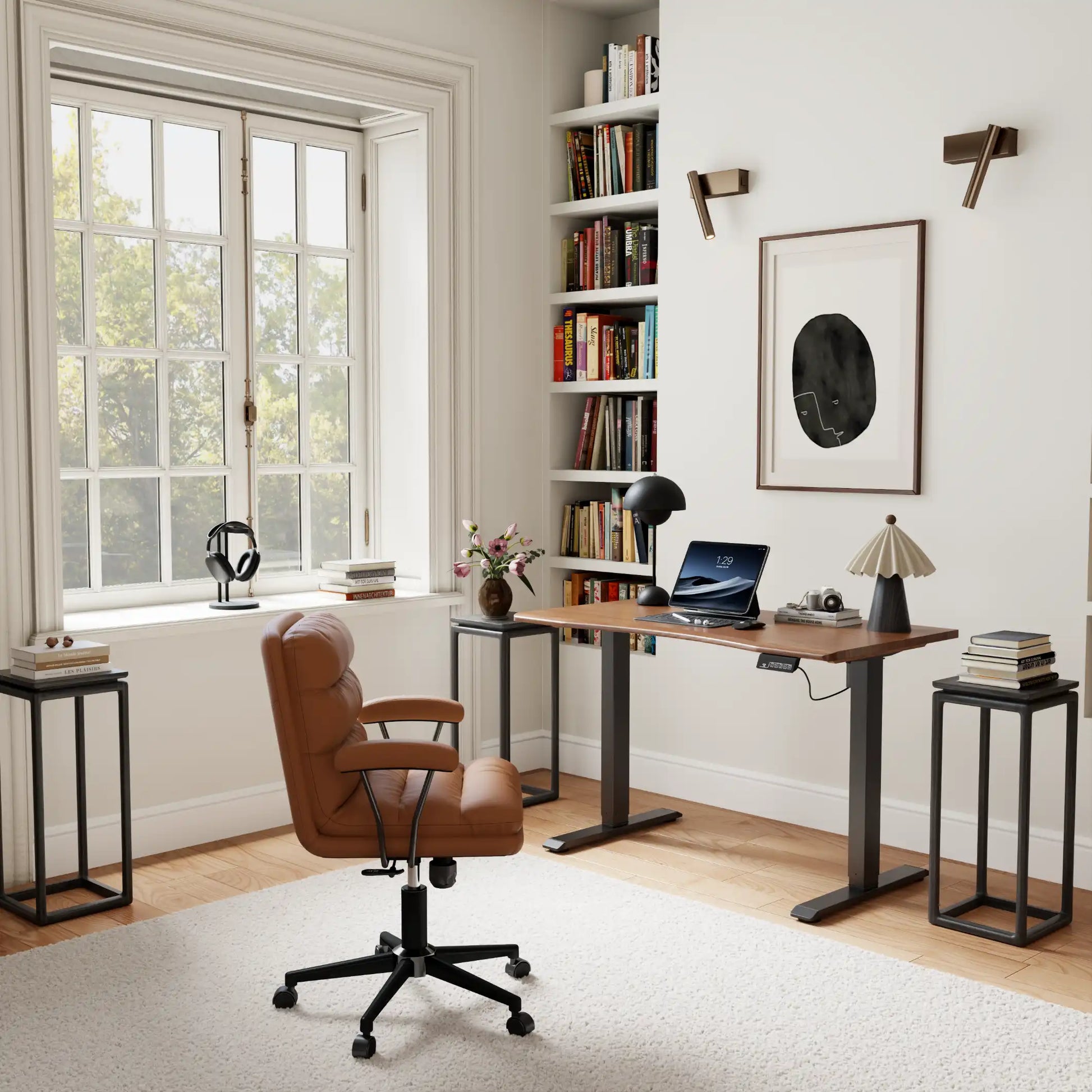 Electric Standing Desk with Solid Rubberwood Top - iKaslandi