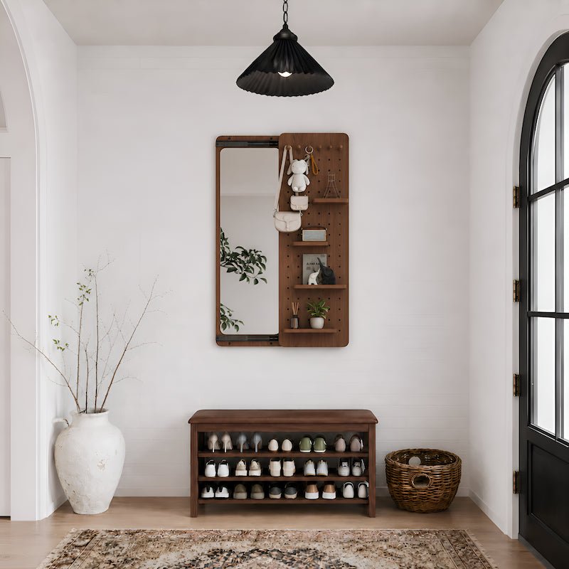 Full Length Wall Mirror with Shelf & Hooks - iKaslandi