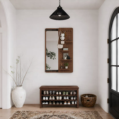 Full Length Wall Mirror with Shelf & Hooks - iKaslandi