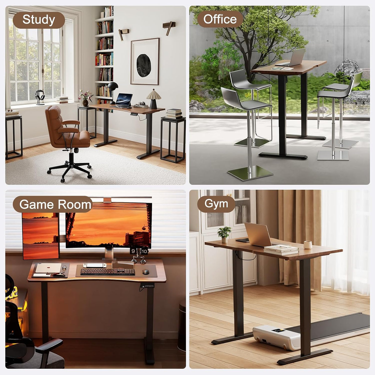 Solid Wood Electric Standing Desk with LED Display and 3 Memory Presets - iKaslandi
